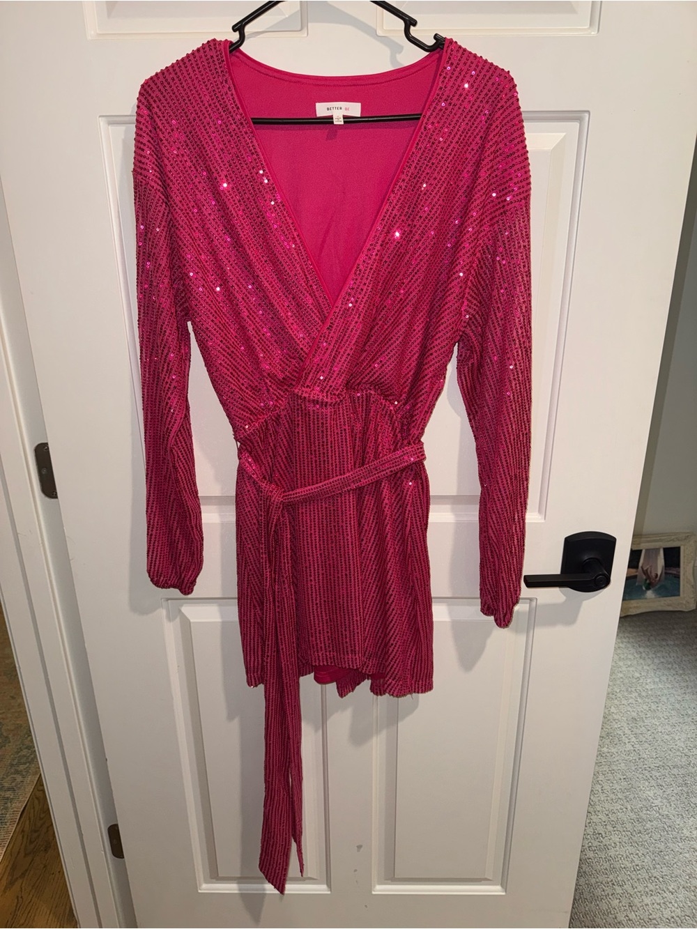 Better Be Fuchsia Sequin Wrap Long Sleeve Mini Dress